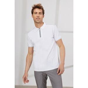 ALTINYILDIZ CLASSICS Pánské bílé slim fit slim fit polo neck s krátkým rukávem bavlněné tričko.