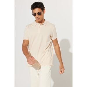 ALTINYILDIZ CLASSICS Men's Beige-Ecru Slim Fit Slim Fit Polo Neck 100% Cotton Short Sleeve T-Shirt