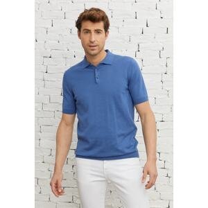 ALTINYILDIZ CLASSICS Men's Indigo Standard Fit Normal Cut Polo Neck 100% Cotton Short Sleeve Knitwear T-Shirt