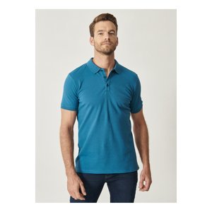 ALTINYILDIZ CLASSICS Men's Aviator Blue 100% Cotton Roll-Up Collar Slim Fit Slim Fit Polo Neck Short Sleeved T-Shirt.