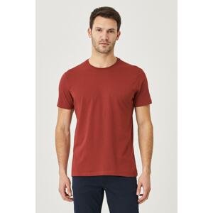 AC&Co / Altınyıldız Classics Men's Claret Red 100% Cotton Slim Fit Narrow Cut Crew Neck Short Sleeve T-Shirt