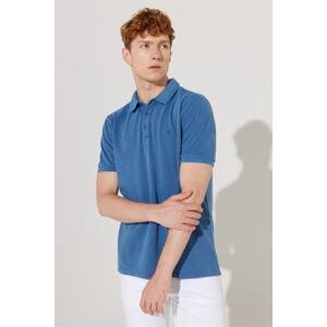 ALTINYILDIZ CLASSICS Men's Indigo Slim Fit Slim Fit Polo Neck 100% Cotton Short Sleeves Patterned T-Shirt.