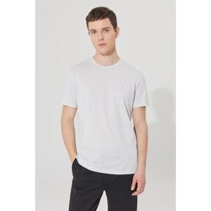 AC&Co / Altınyıldız Classics Men's Gray-white Easy-Iron Slim Fit Narrow Cut Crew Neck Jacquard T-Shirt
