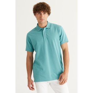 ALTINYILDIZ CLASSICS Men's Petrol 100% Cotton Roll-Up Collar Slim Fit Slim Fit Polo Neck Short Sleeved T-Shirt.