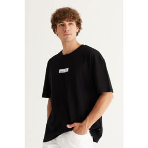 AC&Co / Altınyıldız Classics Men's Black Oversized Loose Fit, Crew Neck 100% Cotton Printed T-Shirt.