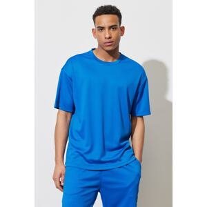 AC&Co / Altınyıldız Classics Men's Saxe Blue Loose Fit Crew Neck Short Sleeve Soft Textured Sports T-Shirt