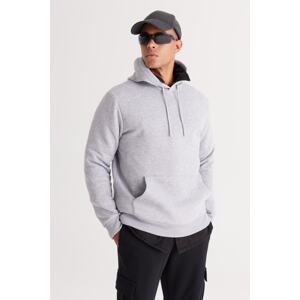 AC&Co / Altınyıldız Classics Men's Gray Melange Standard Fit Hoodie with Fleece 3 Threads, Kangaroo Pocket Cotton Sweatshirt.