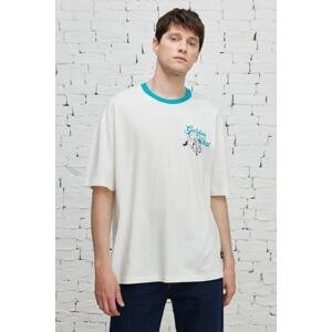 AC&Co / Altınyıldız Classics Men's Ecru Oversize Wide Cut Crew Neck 100% Cotton Printed T-Shirt