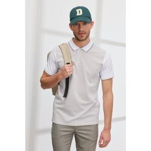 ALTINYILDIZ CLASSICS Men's Beige-white Slim Fit Slim Fit Polo Neck Jacquard T-Shirt.
