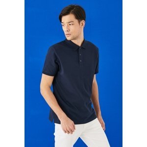ALTINYILDIZ CLASSICS Pánské Námořnická modř 100% bavlna Rolovací límec Slim Fit Slim Fit Polo Neck Tričko s krátkým rukávem