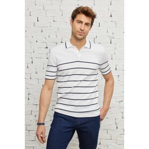 ALTINYILDIZ CLASSICS Men's Navy Blue Ecru Standard Fit Regular Cut Polo Collar 100% Cotton Short Sleeves Knitwear T-Shirt.
