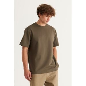 ALTINYILDIZ CLASSICS Men's Khaki Comfort Fit Relaxed Cut Crew Neck Cotton T-Shirt