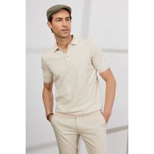 ALTINYILDIZ CLASSICS Men's Beige Standard Fit Normal Cut Polo Collar 100% Cotton Short Sleeves Knitwear T-Shirt.