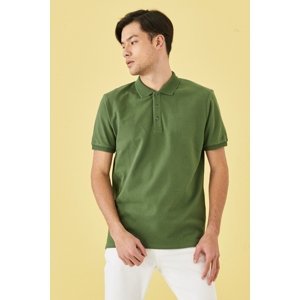 ALTINYILDIZ CLASSICS Pánské khaki 100% bavlněné límec proti rolování slim fit polo neck tričko s krátkým rukávem.