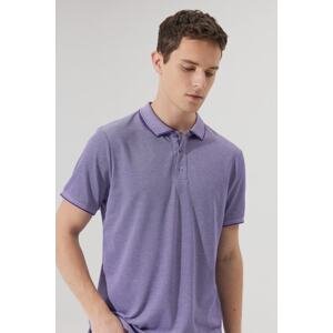 AC&Co / Altınyıldız Classics Men's Shrink-Resistant Cotton Fabric Slim Fit Narrow Cut Purple-White Non-Roll Polo Collar T-Shirt