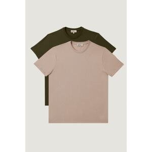 AC&Co / Altınyıldız Classics Men's Khaki-beige Melange Slim Fit Narrow Cut Crew Neck 2-Piece T-Shirt Pack