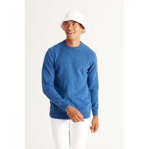 AC&Co / Altınyıldız Classics Men's Saks Blue Standard Fit Regular Cut Crew Neck Jacquard Knitwear Sweater
