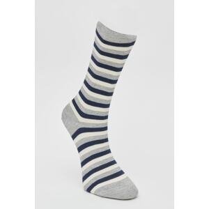 ALTINYILDIZ CLASSICS Men's Gray Navy Ecru Patterned Cotton Casual Socks.