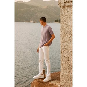 ALTINYILDIZ CLASSICS Men's Lilac Standard Fit Normal Cut Polo Collar 100% Cotton Short Sleeves Knitwear T-Shirt.