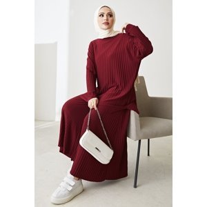 InStyle Mila Pleated Trousers Tunic Double Suit - Claret Red