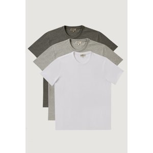 AC&Co / Altınyıldız Classics Men's White-grey Melange-brown Slim Fit Narrow Cut Crew Neck Pack of 3 100% Cotton T-Shirts