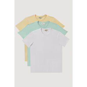 AC&Co / Altınyıldız Classics Men's Mint-yellow-white Slim Fit Narrow Cut Crew Neck Pack of 3 100% Cotton T-Shirts