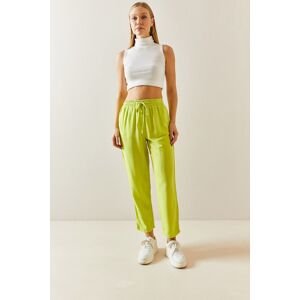 XHAN Neon Green Linen Pencil Trousers