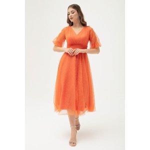 Lafaba Women's Orange Balloon Sleeve Silvery Evening Dress