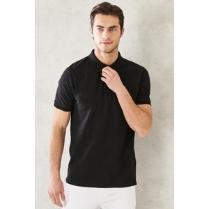 ALTINYILDIZ CLASSICS Pánské černé tričko s rolovacím límcem ze 100% bavlny slim fit slim fit polo neck s krátkým rukávem.