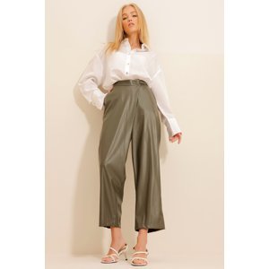 Trend Alaçatı Stili Women's Khaki Double Pocket Belt Detail Leather Trousers
