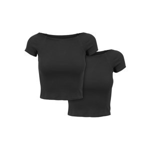 Dámské tričko Off Shoulder Rib 2-Pack černá+černá