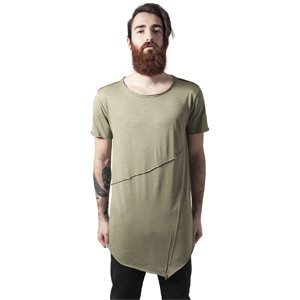 Světlé olivové tričko s dlouhým předním zipem s otevřeným okrajem