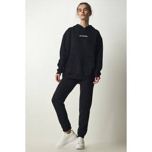 Happiness İstanbul Women's Black Raised Knitted Tracksuit