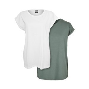 Dámské triko s prodlouženým ramenem 2-balení bílá+bledá