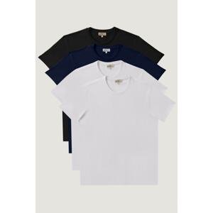 AC&Co / Altınyıldız Classics Men's White-white-black-navy blue Slim Fit Narrow Cut Crew Neck 100% Cotton 4-Piece T-Shirt Package
