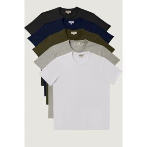 AC&Co / Altınyıldız Classics Men's White-dark blue-black-khaki-gray Melange Slim Fit Crew Neck 100% Cotton 5-Piece T-Shirt Pack