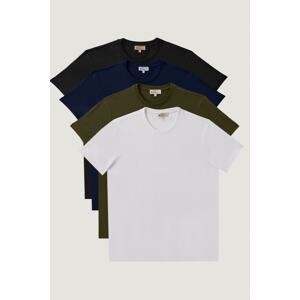 AC&Co / Altınyıldız Classics Men's White-black-navy blue-khaki Slim Fit Narrow Cut Crew Neck 100% Cotton 4-Piece T-Shirt Package