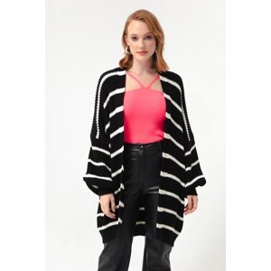 Lafaba Women's Black and White Oversize Striped Knitwear Cardigan