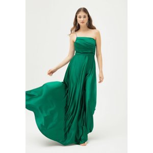 Lafaba Women's Emerald Green Stone Strap Flared Cut Long Satin Evening Dress