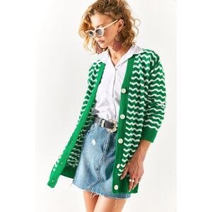 Olalook Women's Emerald Green Openwork Long Knitwear Cardigan