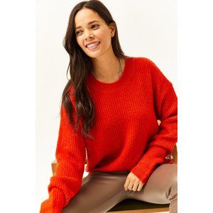 Olalook Women's Pomegranate Blossom Crew Neck Soft Textured Knitwear Sweater