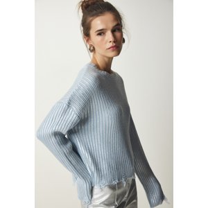 Happiness İstanbul Women's Light Blue Ripped Detail Shiny Knitwear Sweater