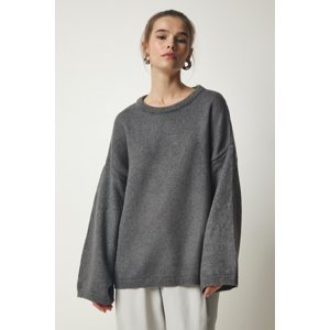 Happiness İstanbul Women's Gray Oversize Basic Knitwear Sweater
