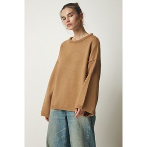 Happiness İstanbul Women's Biscuit Oversize Basic Knitwear Sweater