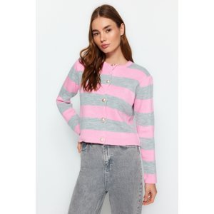 Trendyol Pink Striped Basic Knitwear Cardigan