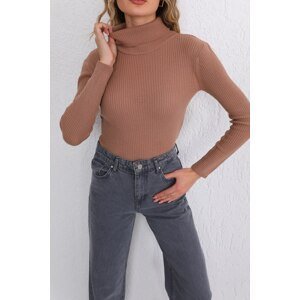 BİKELİFE Women's Brown Lycra Flexible Neck Knitwear Sweater