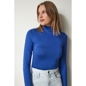 Happiness İstanbul Women's Blue High Neck Wrap Elastic Knitted Blouse