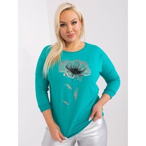 Tyrkysová dámská halenka plus size s aplikací