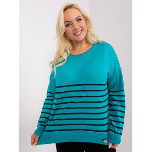 Tyrkysová bavlněná blůza plus size s pruhy