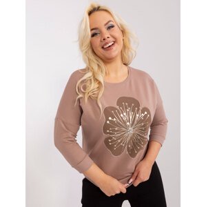 Tmavě béžová halenka plus size s kulatým výstřihem